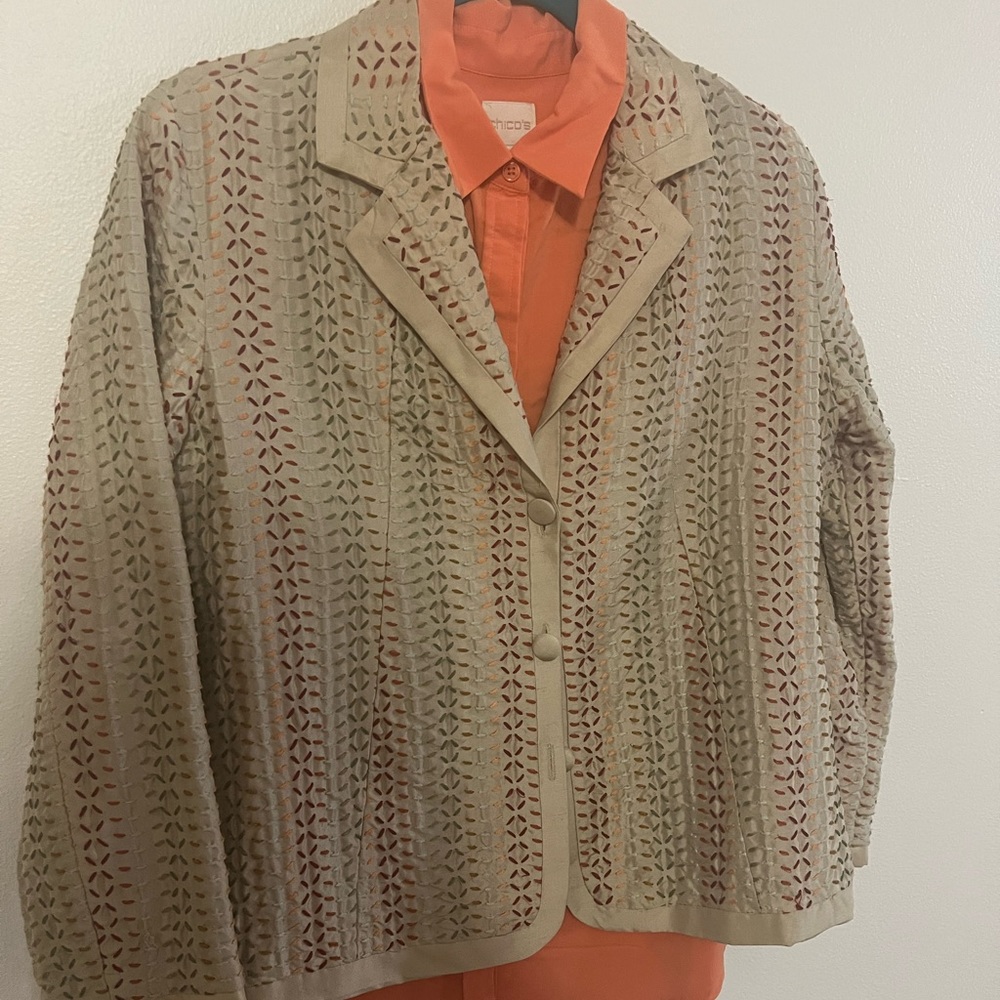 Chicos embroidered jacket with coordinating blouse
